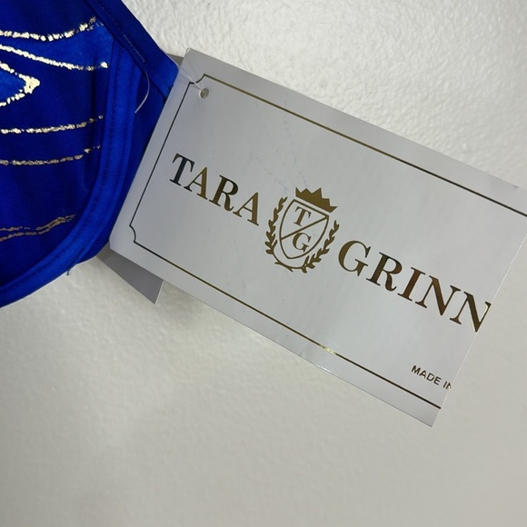 TARA GRINNA BLUE/TURQ/GOLD high waist bikini bottoms and padded top size 13 a/b - Picture 5 of 10